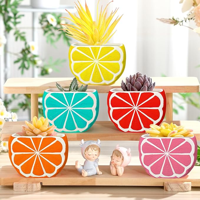 Pasimy 6 Set DIY Ceramic Succulent Planter Pots Paint Your Own Flower Pots Craft Kit Unpainted Bisque Paintable Flowerpot with Brush Palette Ready to Paint for Family Activity Gift(Orange)