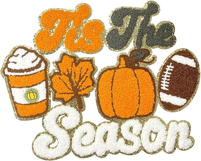 Fall Iron on Patches Pumpkin Maple Leaves Plaid Chenille Embroidery Sew on Stickers Applique for DIY Crafts T Shirt Clothing Jackets Backpacks Jeans Autumn Halloween Party Decorations Accessories