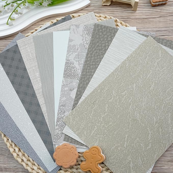 LewuwoPoing 30 Sheets Textured Art Paper Assorted Set 5.8x8.3 Inch A5 Mixed Special Craft Paper for Scrapbooking Junk Journaling Supplies dialy Plan Gift Card Embellishments Work (Grey)