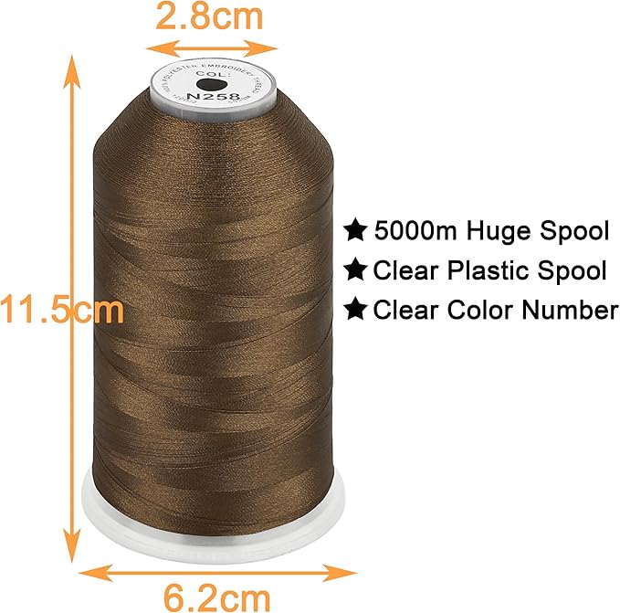New brothread - Single Huge Spool 5000M Each Polyester Embroidery Machine Thread 40WT for Commercial and Domestic Machines - Sienna(Janome Color)