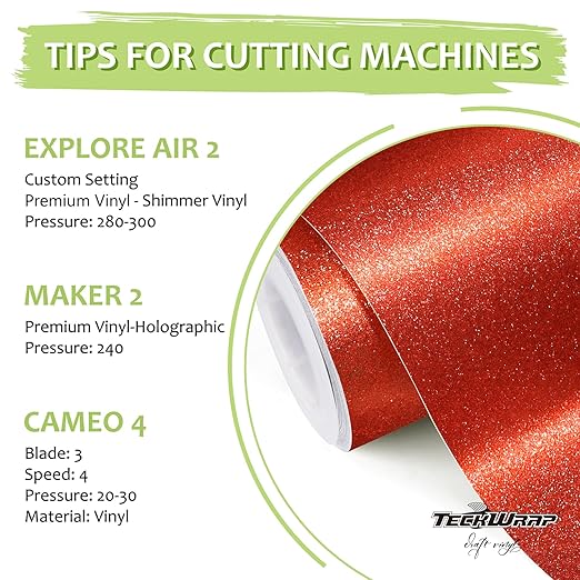 TECKWRAP Glitter Vinyl Shimmer Adhesive Craft Vinyl, 1ft x 5ft Roll - Permanent Glitter Vinyl for Craft Cutting Machines - Ideal for Scrap-Booking, Decals, DIY Projects, Home Decor, Red