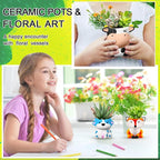 Hushee 12 Sets DIY Ceramic Succulent Pots Ready to Paint Animal Planters Unpainted Plant Flower Pots Bulk with Drainage Hole and Bisque Paint for Kids Adults Craft Christmas