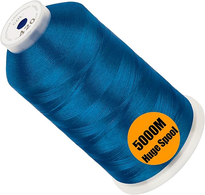 New brothread - Single Huge Spool 5000M Each Polyester Embroidery Machine Thread 40WT for Commercial and Domestic Machines - Electric Blue