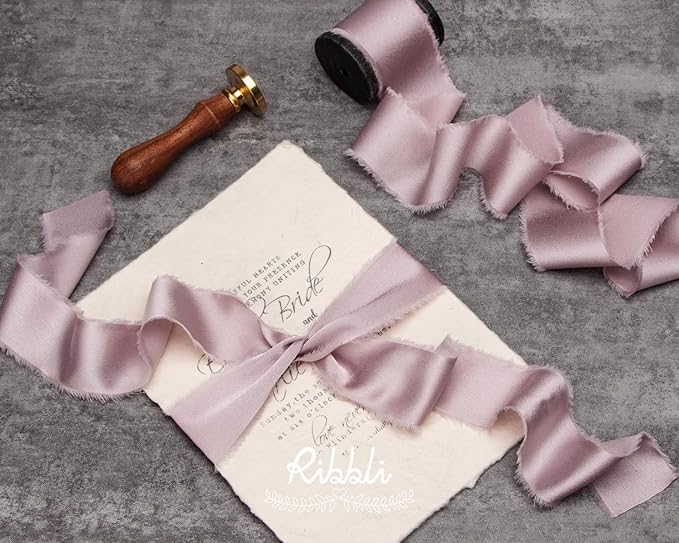 Ribbli Antique Mauve Silk Satin Ribbon 1.5 Inch x 30 Yard Handmade Frayed Chiffon Mauve Ribbon for Gift Wrapping Wedding Invitations Bridal Bouquets Home Decor