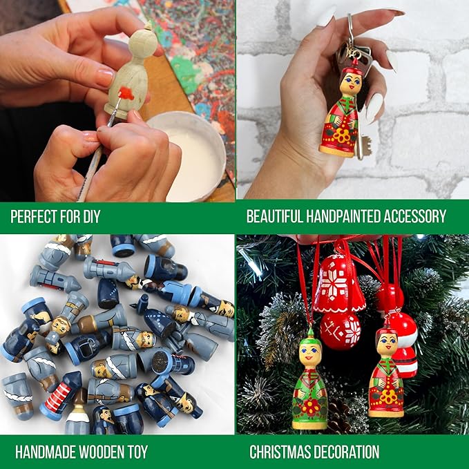 Wooden Peg Dolls Unfinished Paintable Figurines 10 pcs 2.8'' - Unfinished Wood Crafts to Make Your Own Key Holder, Fridge Magnets, Peg People Dollhouse Family