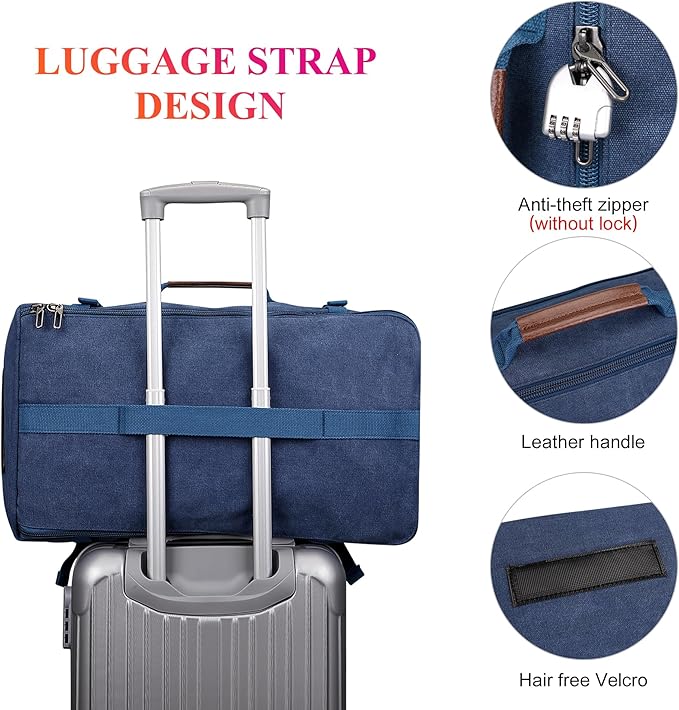 WITZMAN Canvas Backpack Vintage Travel Backpack Large Laptop Bags Convertible Shoulder Rucksack(A519-1 Classic Blue)