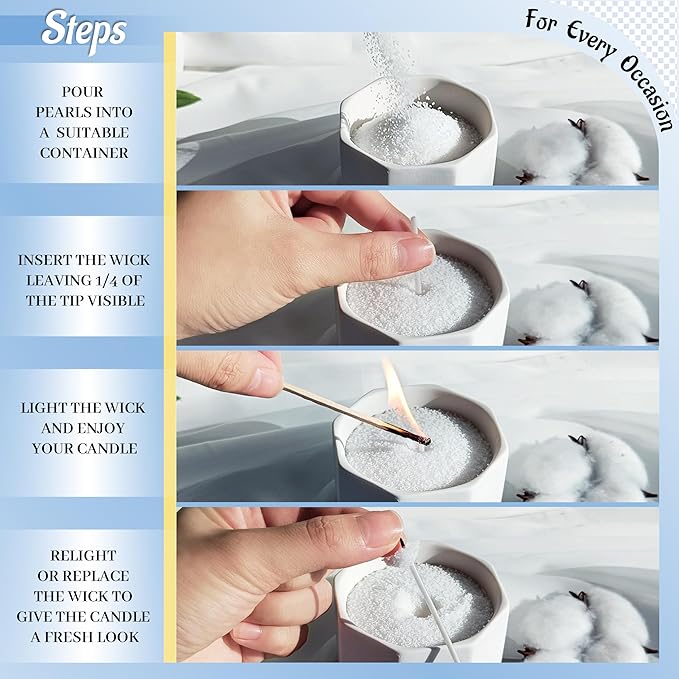 Pearled Candle 2 Inch Cotton Wicks 50-Pack White Extra Wicks for Sand Candles Making, Metal-Free and Lead-Free Refill Sand Wax Wick