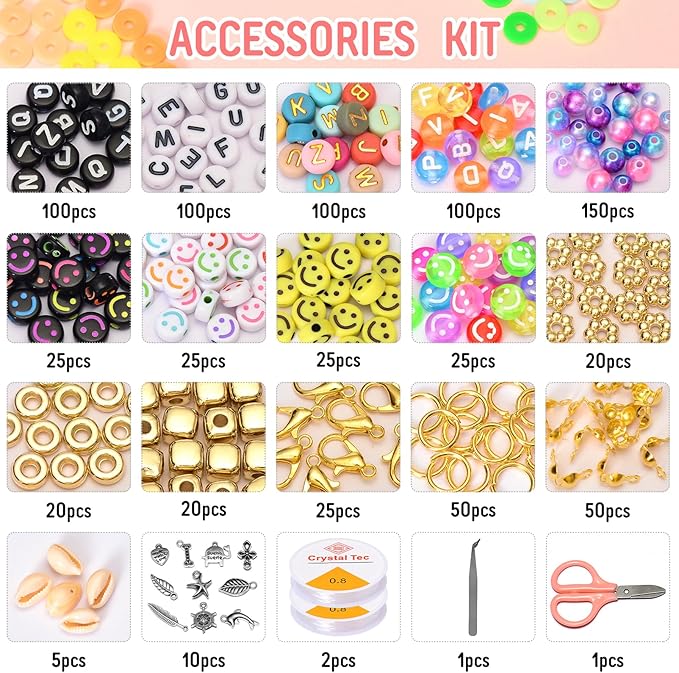 Ilootm Friendship Bracelet Kit, 16800pcs, 96 Colors Polymer Clay Beads & 24 Colors Glass Seed Beads, 400 Letters Beads，Bracelet Making Kit for DIY Jewelry Making&Friendship Bracelet Making
