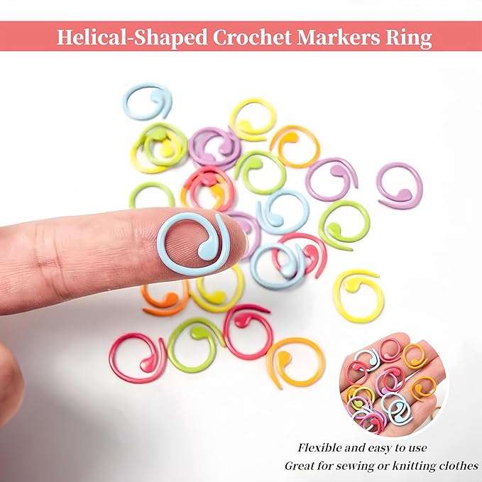 Wonafa 50 Pcs Helical-Shaped Crochet Markers Ring,Boxed Crochet Rings,Multicolor Metal Stitch Markers Knitting Stitch Markers for Sewing Knitting DIY and Handmade Crafts (Spiral-50Pcs)