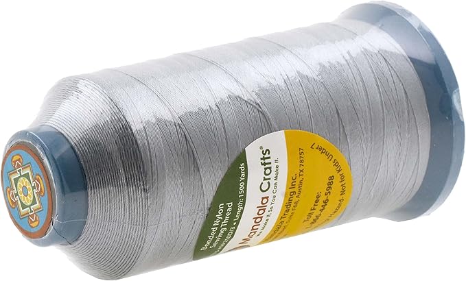 Mandala Crafts Bonded Nylon Thread Silver Heavy Duty Sewing Threads - 1500 YDs Size 69 210D T70 Tex 70 Thread for Leather Jeans Weaving Outdoor Marine Upholstery Threads