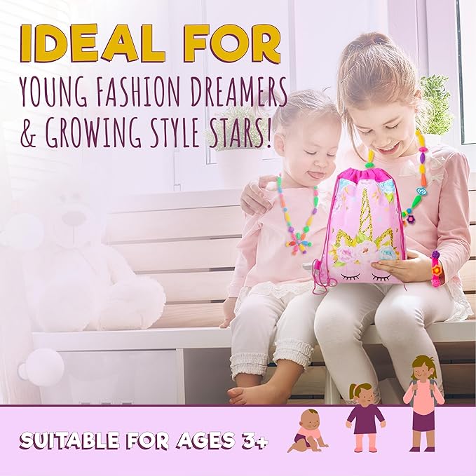 Orian Pop Beads Jewelry Making Kit for Girls – Extra-Large 850+ Piece Set with Hairbands, Bracelets & Rings – Snap Beads for Kids Ages 3+, DIY Jewelry Kit with Unicorn Gift Bag & XL Storage Case