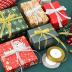 DECYOOL 4 Rolls 100 Yards Christmas Ribbons 10mm Wide Holiday Metallic Glitter Ribbons for Gift Wrapping and DIY Craft, Gold & Silver