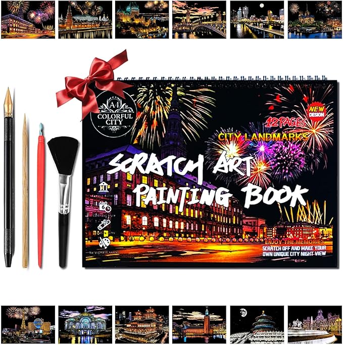 Scratch Art Book for Adults,Scratch Painting Foil for Adults，Scratch and Sketch City Landmarks Books,Colorful City Series Scratch Art 12 Pas by Iskueal(Timbuktu Parliament and City Center)