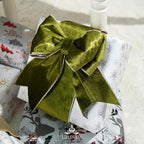 Moss Velvet Wired Ribbon with Glitter Back 4 Inch Green and Gold Christmas Ribbon Wired Olive Ribbon for Christmas Tree, Gift Wrapping, Crafts, Wreaths Supplies, Topper Bows (10 Yards)