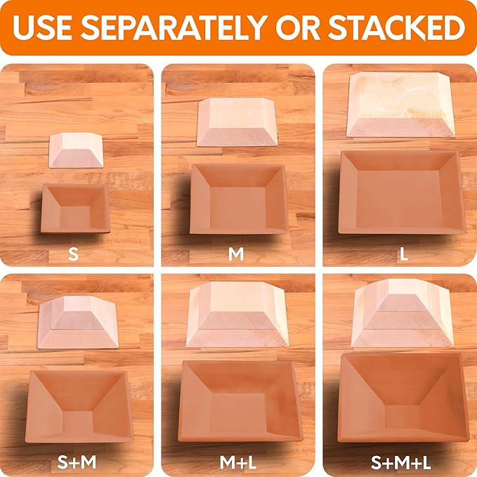 Byllstore 3-Pack Square Pottery Molds | Create Bowls & Plates | 4″, 6″ & 8″ Ceramic Tops | Interchangeable Handle