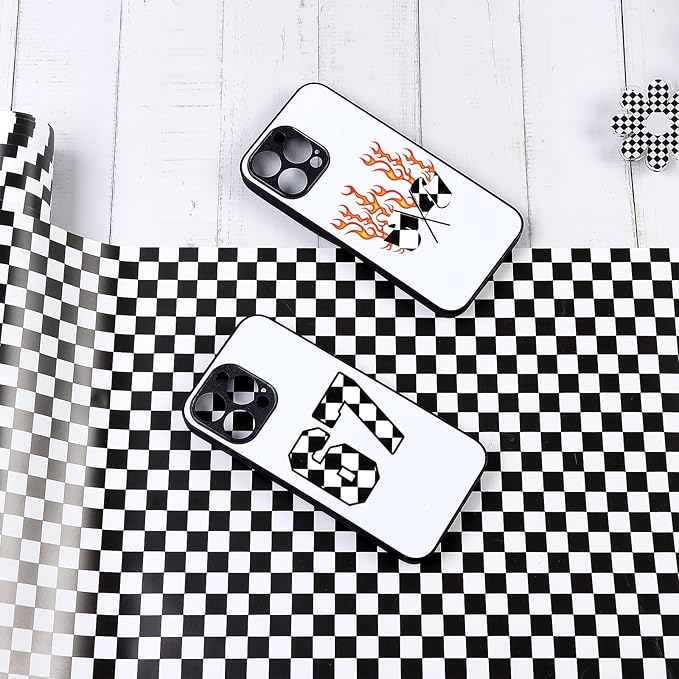 Black Checker Permanent Vinyl Roll - 12'' x 8ft Racing Falg Patterned Adhesive Vinyl for Mugs Decors Self Adhesive Sticker