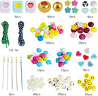MYCUTEY 421Pcs DIY Keychain Making Kit - Beaded Keychain & Bag Charm Craft Supplies with Colorful Beads, Cords and Acrylic Heart Flower Charms for Kids, Personalized Alphabet A-Z Name Making Kit Gifts