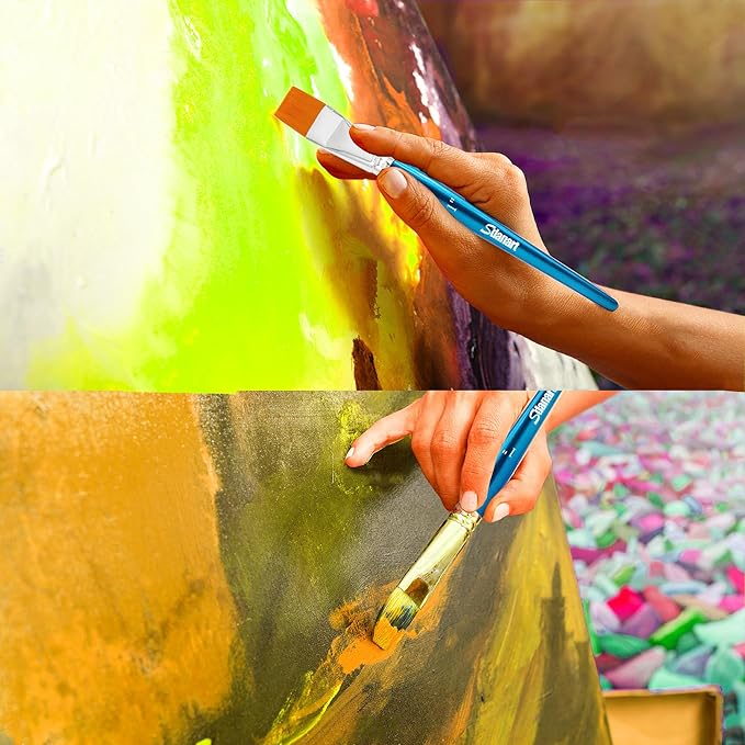 1 inch Flat Paint Brushes for Acrylic Painting，3 PCS Large Acrylic Paint Brush Bulk，Fabric Paintbrushes Craft Brush，Artists Paintbrush for Watercolor Oil Rock Face Body Art Canvas (3)