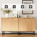 Fluted Storage Cabinet,Sideboard Buffet Cabinet with Adjustable Shelves,Multifunctional Console Table with Storage Credenza Accent Cabinet for Living Room, Dining Room, Hallway, Natural Oak