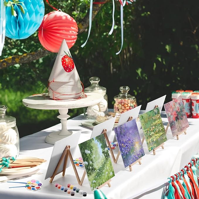 Qilery 24 Set 8 x 8 Inch Canvas Boards and Easel for Painting, Acrylic Paint Strips, Palettes, Brushes, Canvases Painting Kits for Kids Adults Artists Beginners Oil Acrylic Painting Party Favors