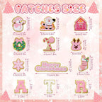 72 Pcs Pink Christmas Patches Chenille Christmas Letter Patches Self Adhesive Embroidered,Include 52 A-Z Letters Stick on Patch,20 Winter Cute Snowman Wreath Snowflake Stickers for Backpacks