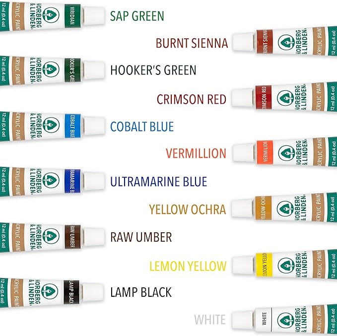 Acrylic Paint Set -12 Acrylic Paints, 6 Paint Brushes for Acrylic Painting, 3 Painting Canvas Panels - Premium Art Supplies for Adults Canvas Painting