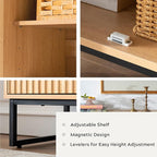 Fluted Storage Cabinet with 3 Doors, Sideboard Buffet Cabinets with Adjustable Shelves, Multifunctional Console Table with Storage Credenza for Living Room, Hallway, Natural Oak