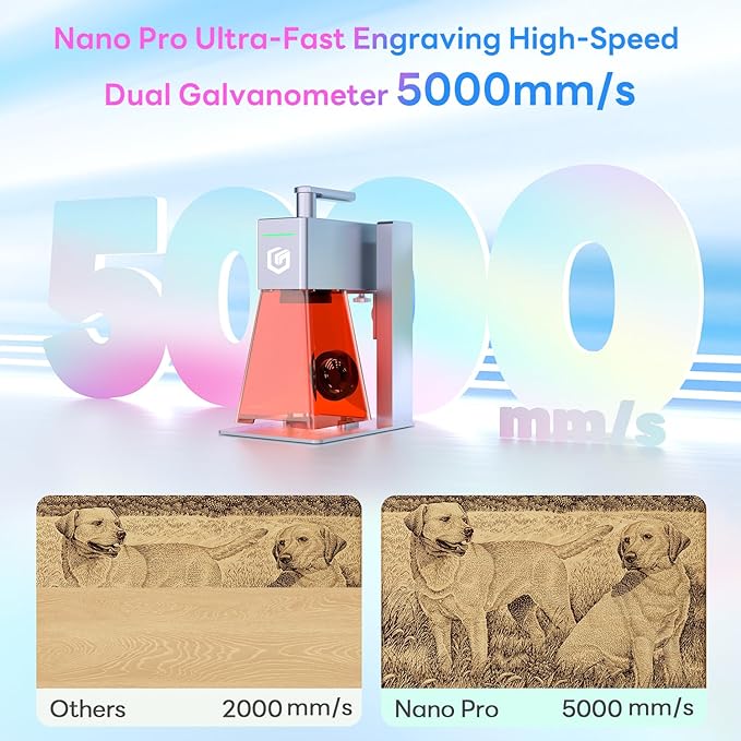 Longer Nano Pro 12W Portable Laser Engraver with Rotary Extension and Slide Extension, 5000mm/s High-Speed, DIY Engraver Tool for Wood, Acrylic, Leather, Cloth, Metal, Ceramics