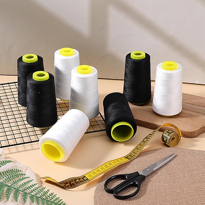 8Pcs Black & White Sewing Thread 40S/2 Polyester Sewing Thread Spools 3000 Yard Spool Serger Thread All Purpose Connecting Threads for Sewing Machine and Hand Repair Works