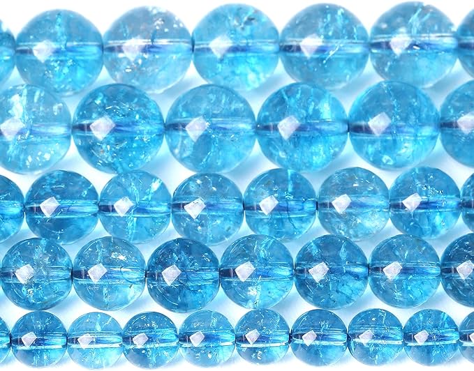 4mm 86PCS Blue Crystal Crackle Quartz Stone Spacer Round Loose Beads for Jewelry Making DIY Bracelet 15 inches Strand