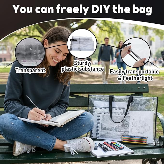 3 Pcs Art Portfolio Case, 23 x 35.4 Inch Transparent Poster Storage Bags with Zipper and Handle Large Portfolio Folder for Artwork, Painting, Poster, Test Paper for School, Home