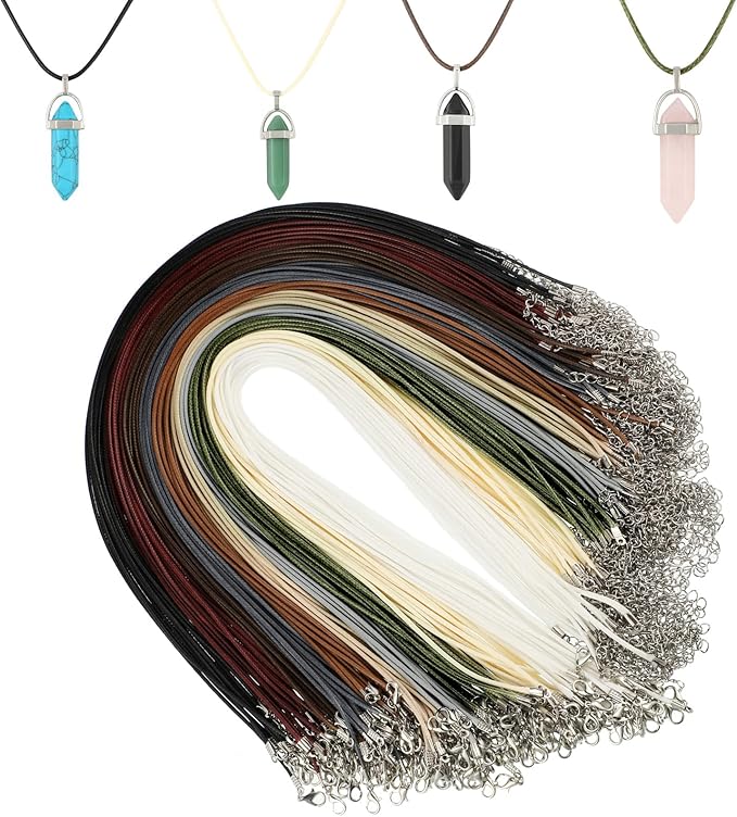Tudomro 100 Pieces 20 Inch Waxed Leather Necklace Cord Bulk with Clasp Colorful Necklace Bracelet Chains String Rope Cord for Jewelry Making Pendants Charms(Earth Tone)