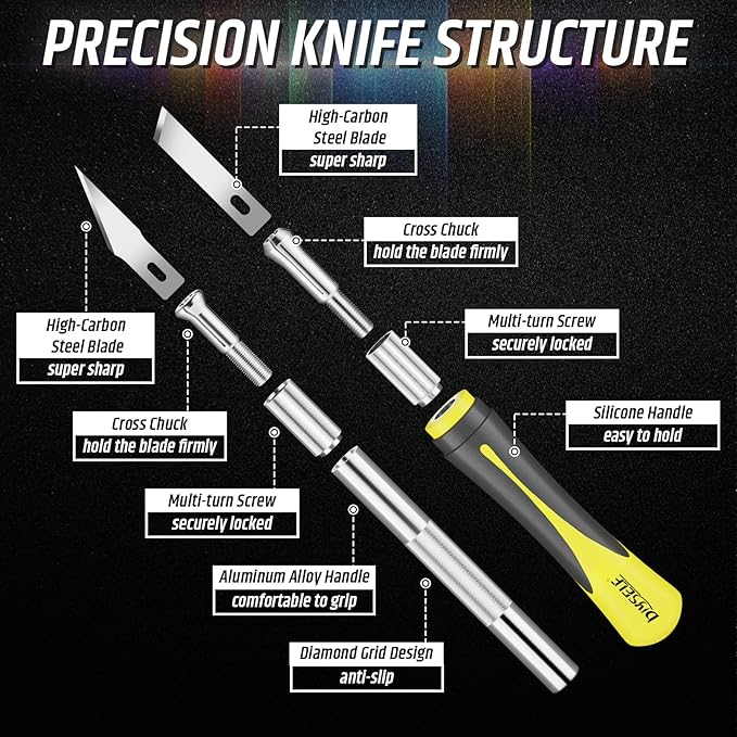 DIYSELF 16-Piece Craft Knife Set, Exacto Knife Set for Christmas Crafts, Wood Carving Tools, Stocking Stuffers Gift for Women Men, 3 Hobby Precision Exactly Art Knife with 10 Exacto Knife Blades