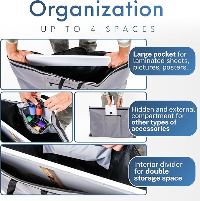 Large 24 x 36 inches Art Portfolio Bag, Fits ARCH D Blueprints, Posters & Art Prints, Waterproof Artist Case with Shoulder Strap, Durable Grey Carrying Tote for Architects, Designers & Students