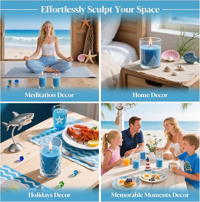 Sukh Blue Candle Sand with Wick - 430G(0.94lb) Sand Candle with Wicks Refillable Candles for Weddings, Parties, Halloween, Christmas