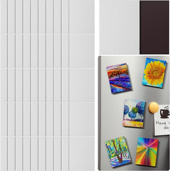 Engrowtic 50 Pcs Magnetic Painting Canvas Panel Mini Canvas Boards for Painting Mini Tile Art for Fridge Locker Art Crafts DIY(2 1/5 x 3 in,Rectangle)