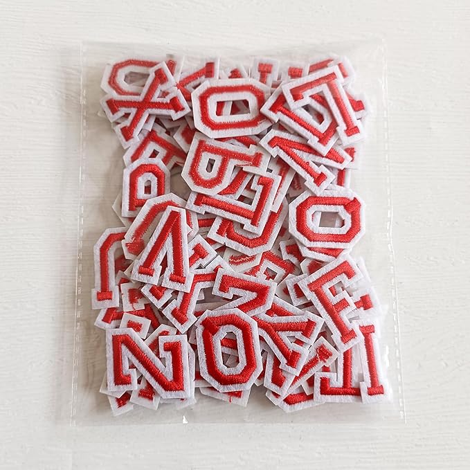 1.3 inch Iron on Letter Patches 78 Pieces, A-Z Embroidered Alphabet Patches for Clothing Jackets Hats Backpacks Jeans Red