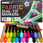 ARTISTRO 24 Dual-Tip Fabric Markers - Fabric Decorating Kit - Permanent for Clothes - Acrylic Paint Pens for Sneakers, Bags, Shoes, Textile, Canvas, Sewing, Craft, DIY, and More - Brush and Fine Tip