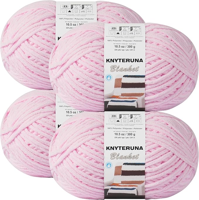 #6 Super Bulky Blanket Yarn for Crocheting - 4 Skeins(Each 10.5oz/300g, 220yds/201m), Chunky Chenille Thick Plush Big Soft Yarn for Crocheting Knitting Blankets, Blush Pink