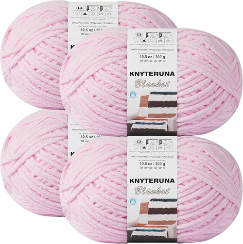 #6 Super Bulky Blanket Yarn for Crocheting - 4 Skeins(Each 10.5oz/300g, 220yds/201m), Chunky Chenille Thick Plush Big Soft Yarn for Crocheting Knitting Blankets, Blush Pink
