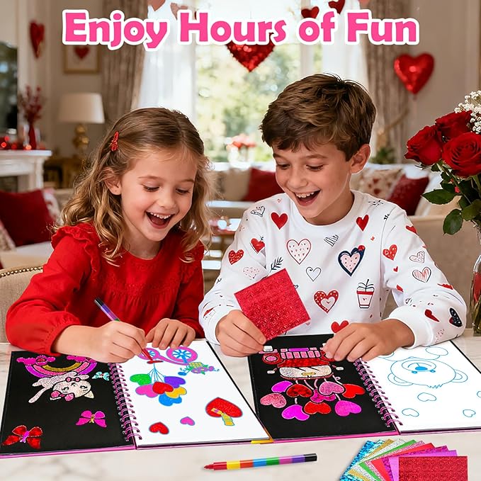 FUNNYB&G Foil Art Craft for Kids - Valentine's Day Crafts Gift 2026 Party Favors Classroom Gift Exchange Art Supplies Creative Birthday Travel Toys for Girls Boys 4 5 6 7 8 9 Years Old(Valentine's)
