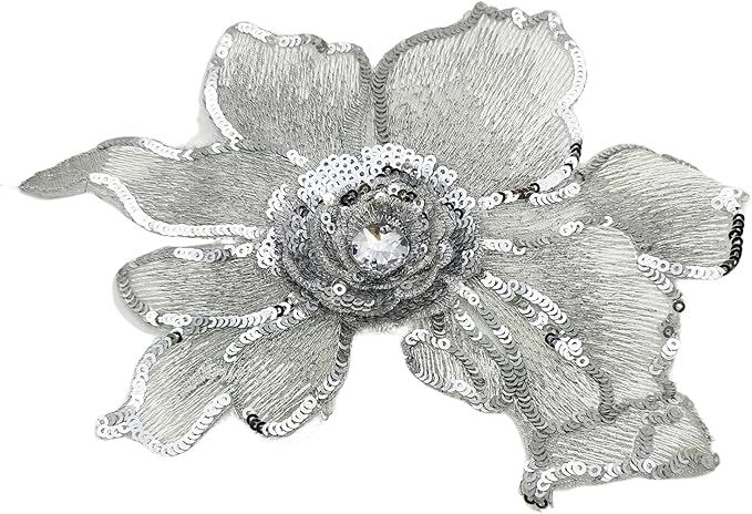 2 PC 3D White Sequin Lace Trim Rhinestones Applique Patches for Wedding Bridal Dress Decoration DIY Sewing Clothing Decoration, 7 x 5.9 Inch