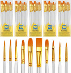 Acrylic Paint Brushes Set, 50Pcs Round Pointed Tip Artist Paintbrushes for Acrylic Painting Oil Watercolor Canvas Boards Rock Body Face Nail Art, Halloween Pumpkin Ceramic Crafts Supplies，White