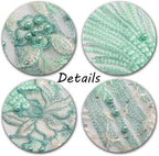 Beaded Pearl Flower Fabric Lace Applique, Floral Embroidered Patches Handmade Sewing Tool for DIY Neckline Bodice Wedding Bridal Prom Dress(Green-Small)