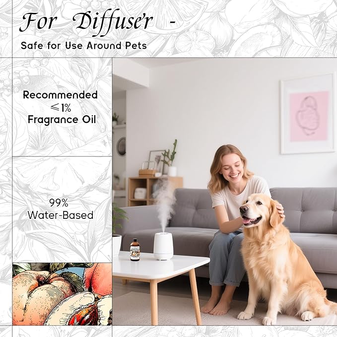 HIQILI Peach Fragrance Oil for Home Diffuser, DIY Candle, Linen & Room Freshener Spray Making, Juicy Fruit Scents - 5.07 Fl Oz