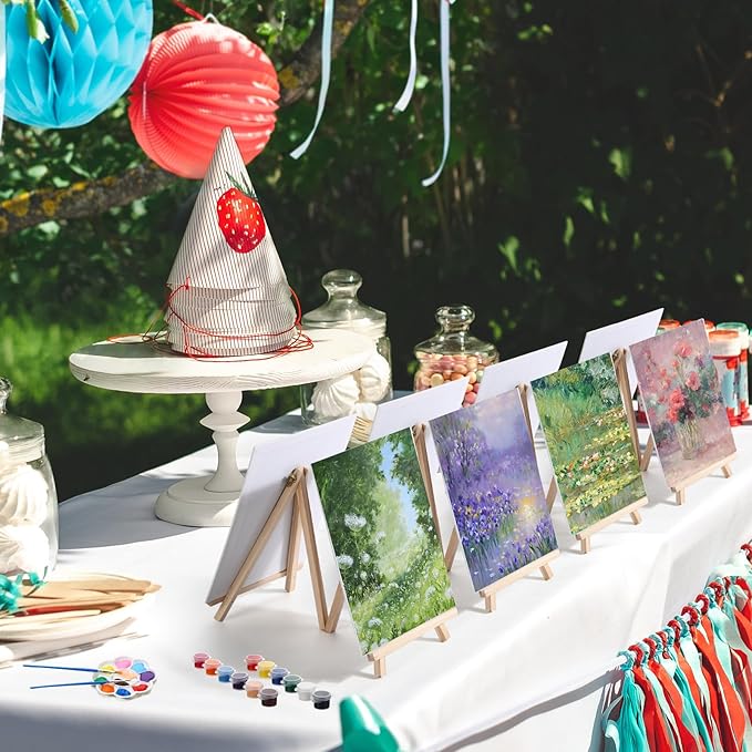 Qilery 24 Set 8 x 10 Inch Canvas Boards and Easel for Painting, Acrylic Paint Strips, Palettes, Brushes, Canvases Painting Kits for Kids Adults Artists Beginners Oil Acrylic Painting Party Favors