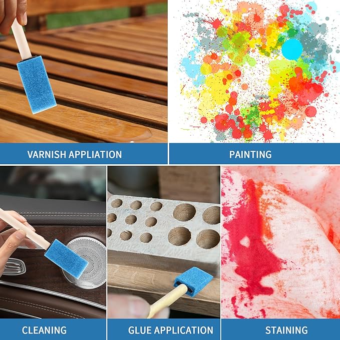 1" Foam Paint Brushes - 100 Pack, 1-Inch Painting Sponges - Premium Foam Brushes - Lightweight & Durable - Sponge Brush Ideal for Painting, Crafting, Acrylics, Stains, Varnishes (Blue)