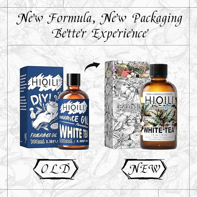 HIQILI White Tea Fragrance Oil for Essential Oil Diffuser, DIY Candle & Soap Making, Blend to Perfume & Air Freshener Spray - 1 Fl Oz