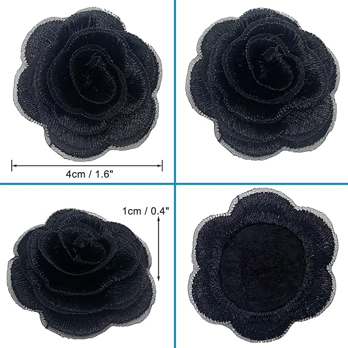 20pcs Flower Lace Applique Exquisite 3D Embroidery Floral Sew On Patches for Wedding Bridal Dress Clothes Repairing Hair Ornaments Sewing Craft DIY (Black)