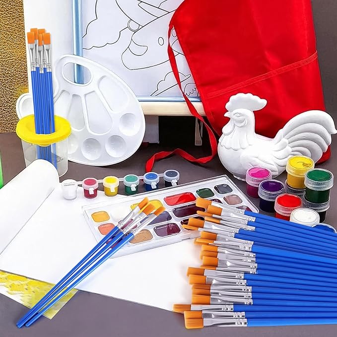 Nylon Hair Paint Brushes Set - 50 Pcs for Acrylic, Watercolor & Craft Painting (Flat)